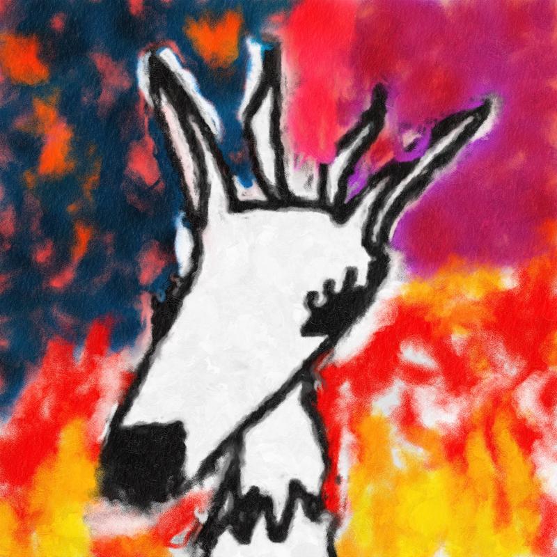 Why Not cover art: unsophisticated digital drawing of goat in front of flaming background