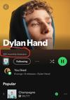 Screenshot of the Dylan Hand Spotify artist page showing 10k monthly listeners